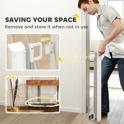 PawHut Retractable Stair Gate for Dogs, Pet Mesh Safety Gate Extends up to 115cm for Doorways Indoor- Grey