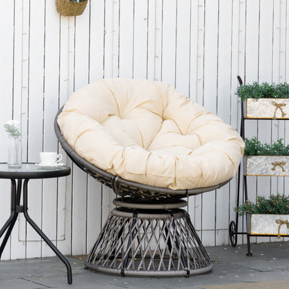 Outsunny 360 Swivel Rattan Moon Bowl Chair Round Lounge Garden Wicker Basket Seat with Padded Cushion Oversized for Outdoor Indoor, Beige