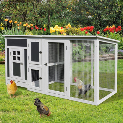 PawHut Chicken Coop, Fir Wood, 160Lx75Wx80H cm-Grey/White