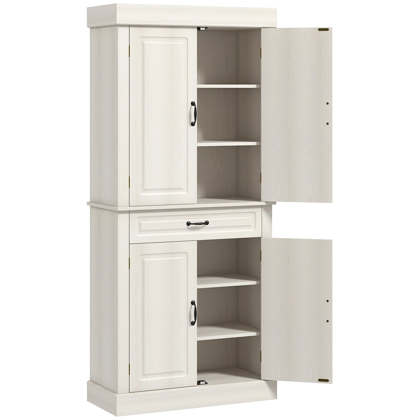 HOMCOM Kitchen Cupboard with 4 Doors, Freestanding Storage Cabinet with Wide Drawer and Shelves for Living Room, 180cm, White Wood Grain