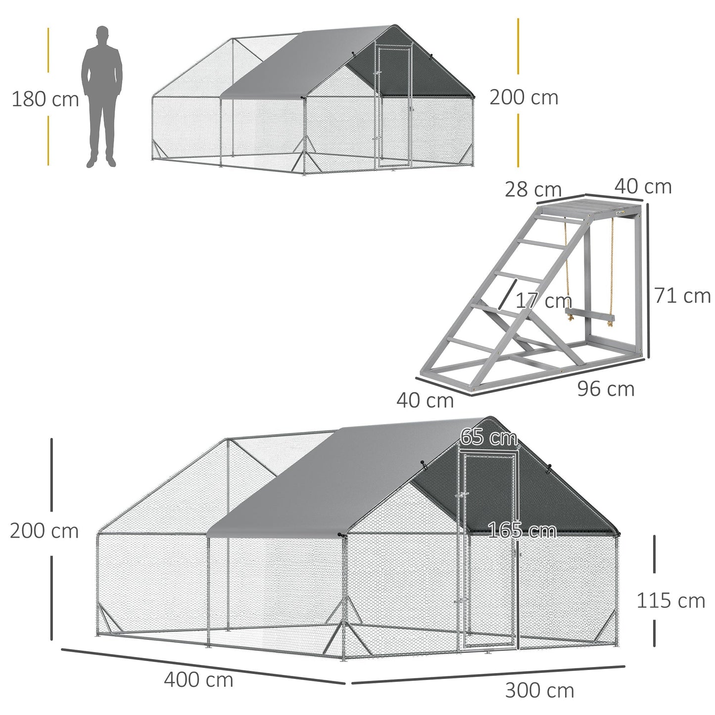 PawHut Walk In Chicken Run with Chicken Activity Shelf and Cover, 3 x 4 x 2m