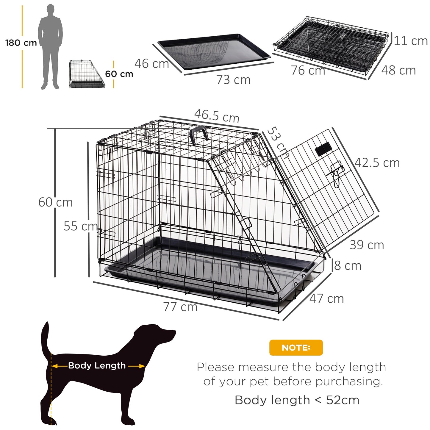 Pawhut Trapeze Collapsible Dog Pet Travel Box Cage Removable Tray 77 x 47 x 55cm