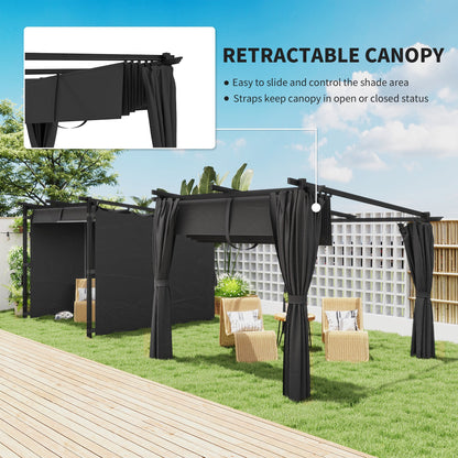 Outsunny 3 x 3 m Retractable Roof Pergola, with Curtains - Dark Grey