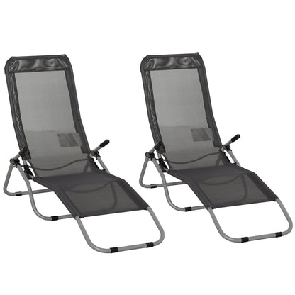 Outsunny Set of 2 Outdoor Patio Chaise Recliner Portable Lounge Chairs w/ Rust-Resistant Steel Frame & Adjustable Backrest, Grey