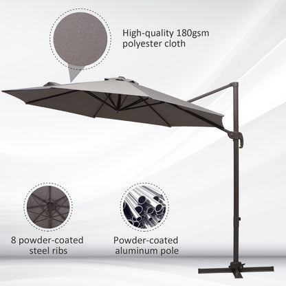 Outsunny 3m Cantilever Aluminium Frame Outdoor Garden Parasol Szary