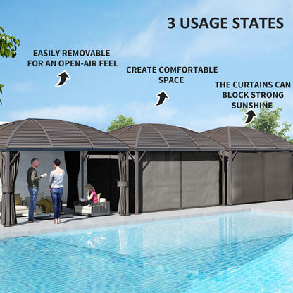 Outsunny 3 x 4m Hardtop Gazebo Canopy with Metal Roof, Aluminium Gazebo Permanent Pavilion with Netting and Curtains, Dark Grey