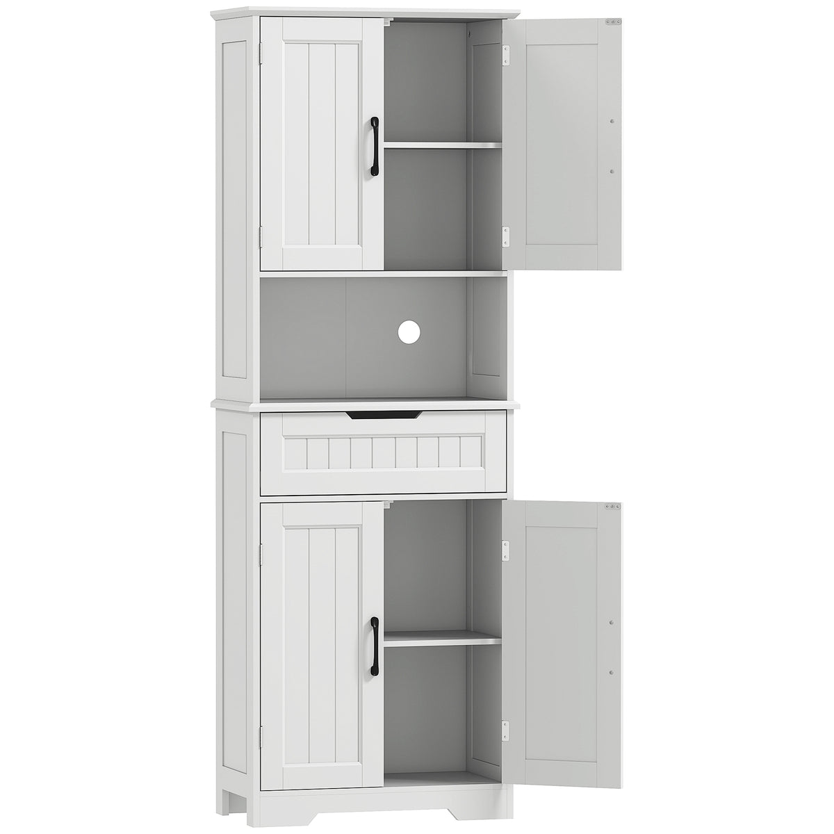 HOMCOM 172 cm Tall Kitchen Pantry Cupboard w/ Small Open Counter, Freestanding Kitchen Cabinet w/ 2 Adjustable Shelves, White