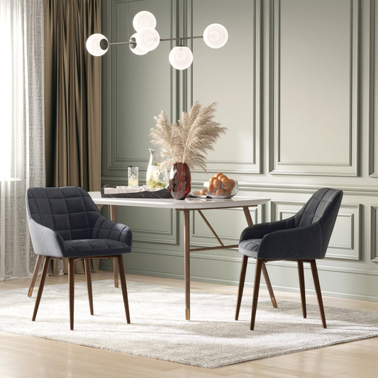 HOMCOM 2 Pieces Linen-Touch Fabric Dining Chair with Grid Pattern Cushion and Backrest, Mid Back Leisure Chair with Steel Leg, Sponge Padded Armchair for Dining Room