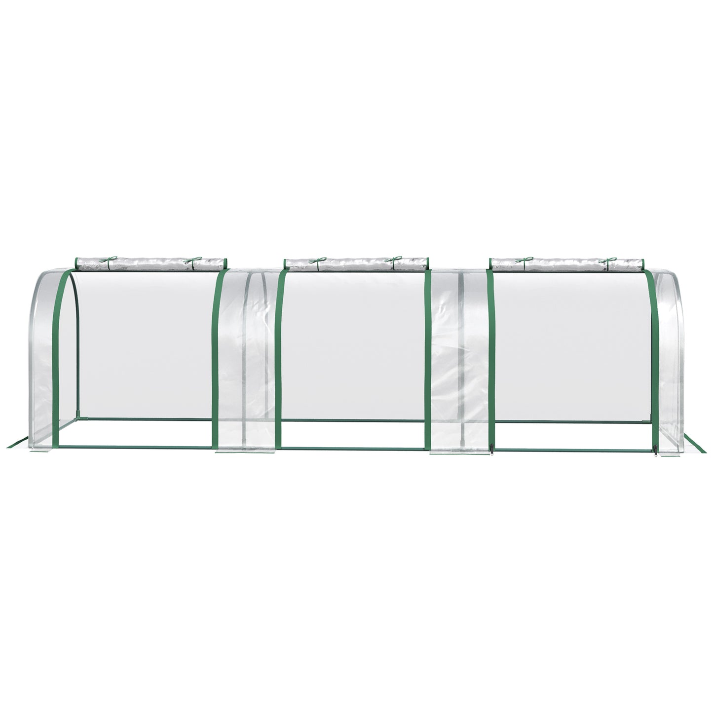 Outsunny PVC Tunnel Green Grow House Stalowa rama do ogrodu na podwórko z drzwiami na suwak 295x100x80 cm, przezroczysty