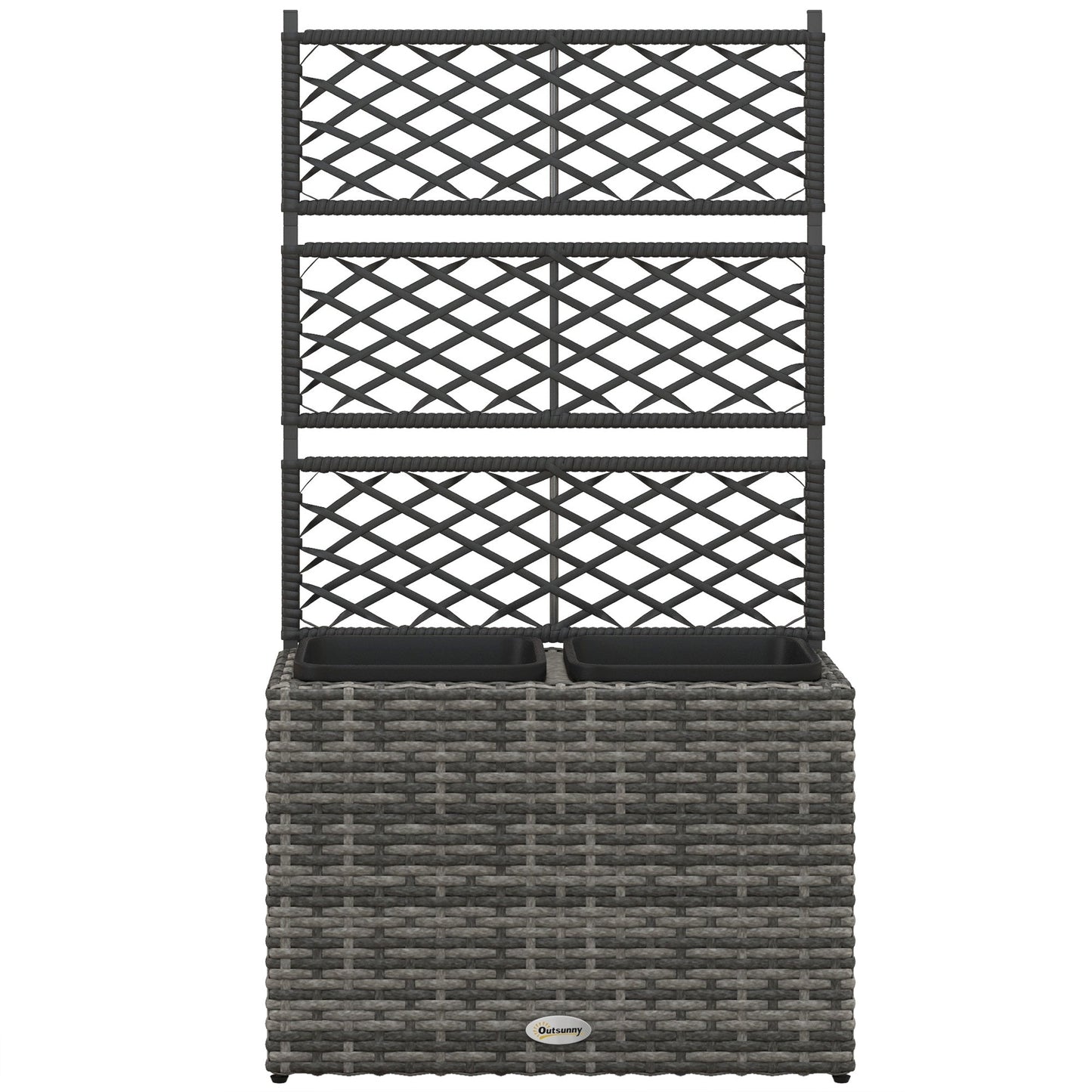 22L Garden PE Rattan Planter With Trellis Free Standing Flower Raised Bed With Two Plant Boxes Garden Planter For Climbing Plants - Mixed Grey