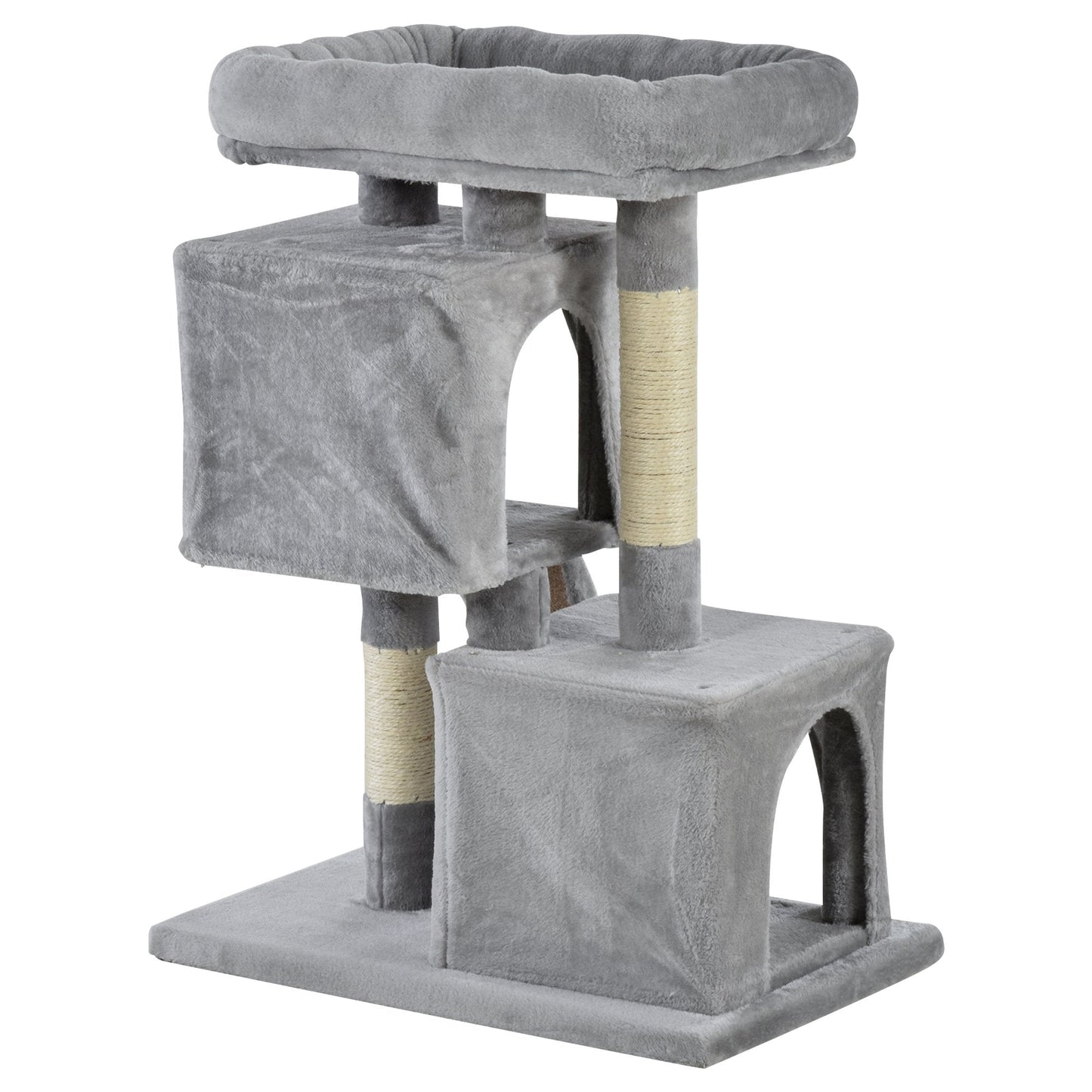 PawHut Cats 3-Tier Sisal Rope Leisure Tree رمادي فاتح