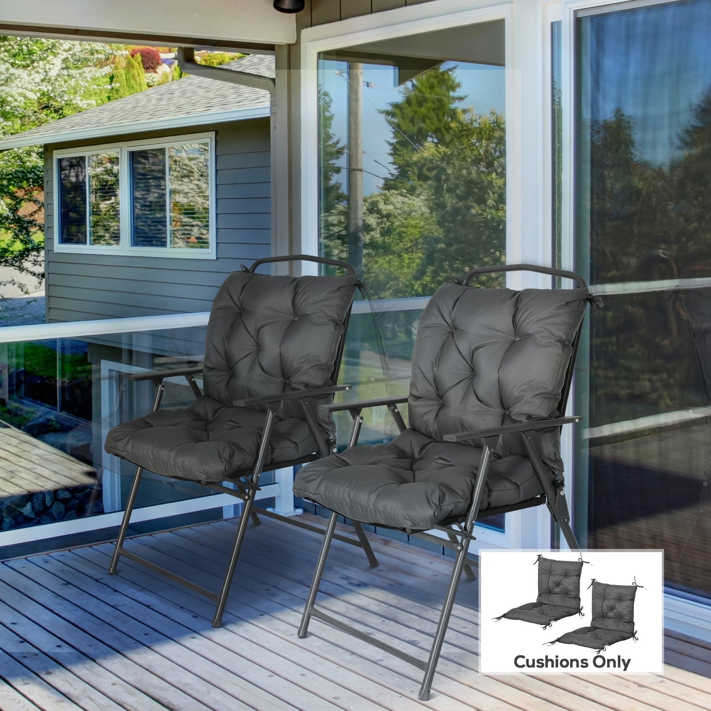 Outsunny Set of Two Outdoor Seat Cushions - Dark Grey