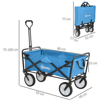 Outsunny 90L Festival Trolley on Wheels, Folding Camping Trolley Cart with Adjustable Handle, Portable for Outdoor, Garden, Shopping, Fishing, Blue