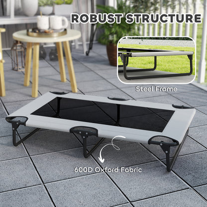 PawHut Portable Raised Dog Bed, Elevated Pet Cot with Breathable Mesh for Indoor Outdoor, for Large Dogs, Light Grey