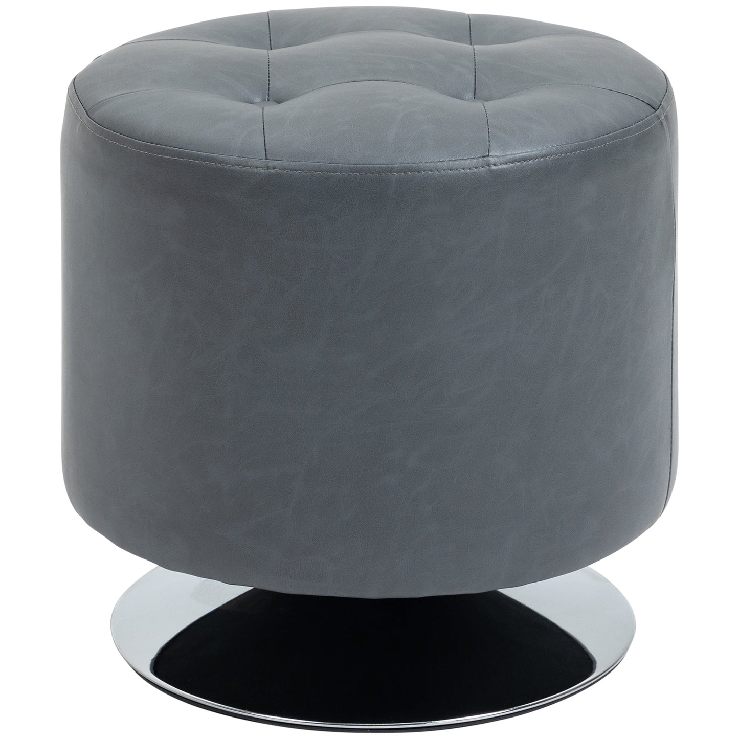 HOMCOM 360¡ Swivel Foot Stool Round PU Ottoman with Thick Sponge Padding and Solid Steel Base, Grey