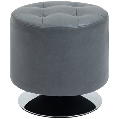HOMCOM 360¡ Swivel Foot Stool Round PU Ottoman with Thick Sponge Padding and Solid Steel Base, Grey