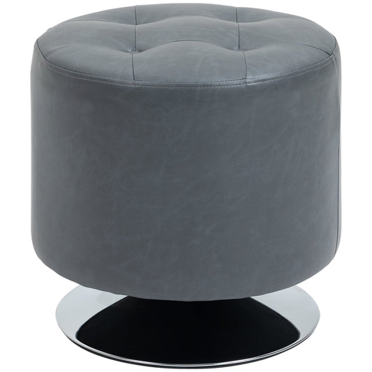 HOMCOM 360¡ Swivel Foot Stool Round PU Ottoman with Thick Sponge Padding and Solid Steel Base, Grey