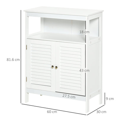 kleankin Bathroom Storage Unit Cabinet with Open Storage Shelf, Freestanding Floor Cabinet Organizer with 2 Doors for Living Room Kitchen Entryway, White