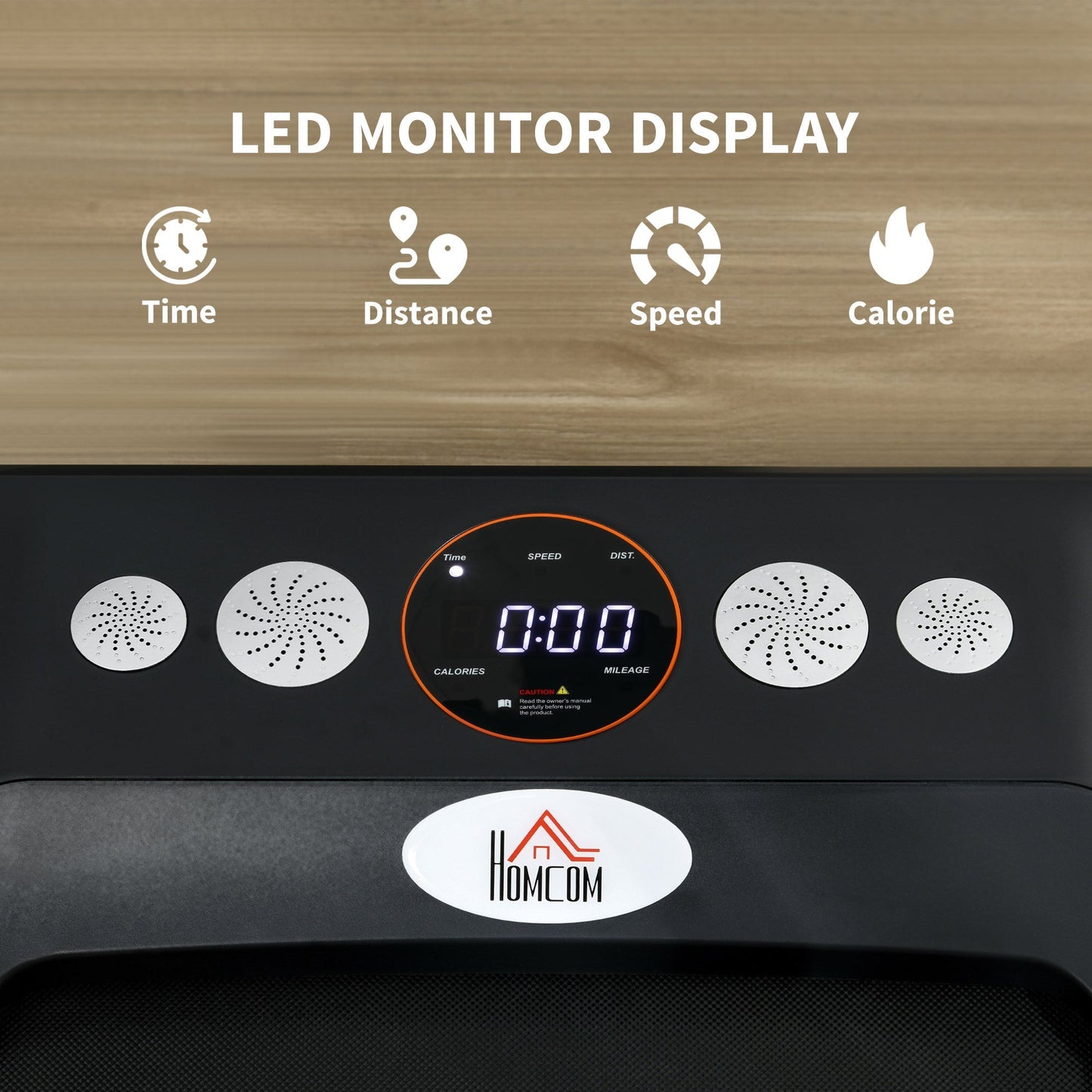 HOMCOM Foldable Walking Treadmill, with LED Display and Wheels, for Home, Office, Fitness Studio, Orange