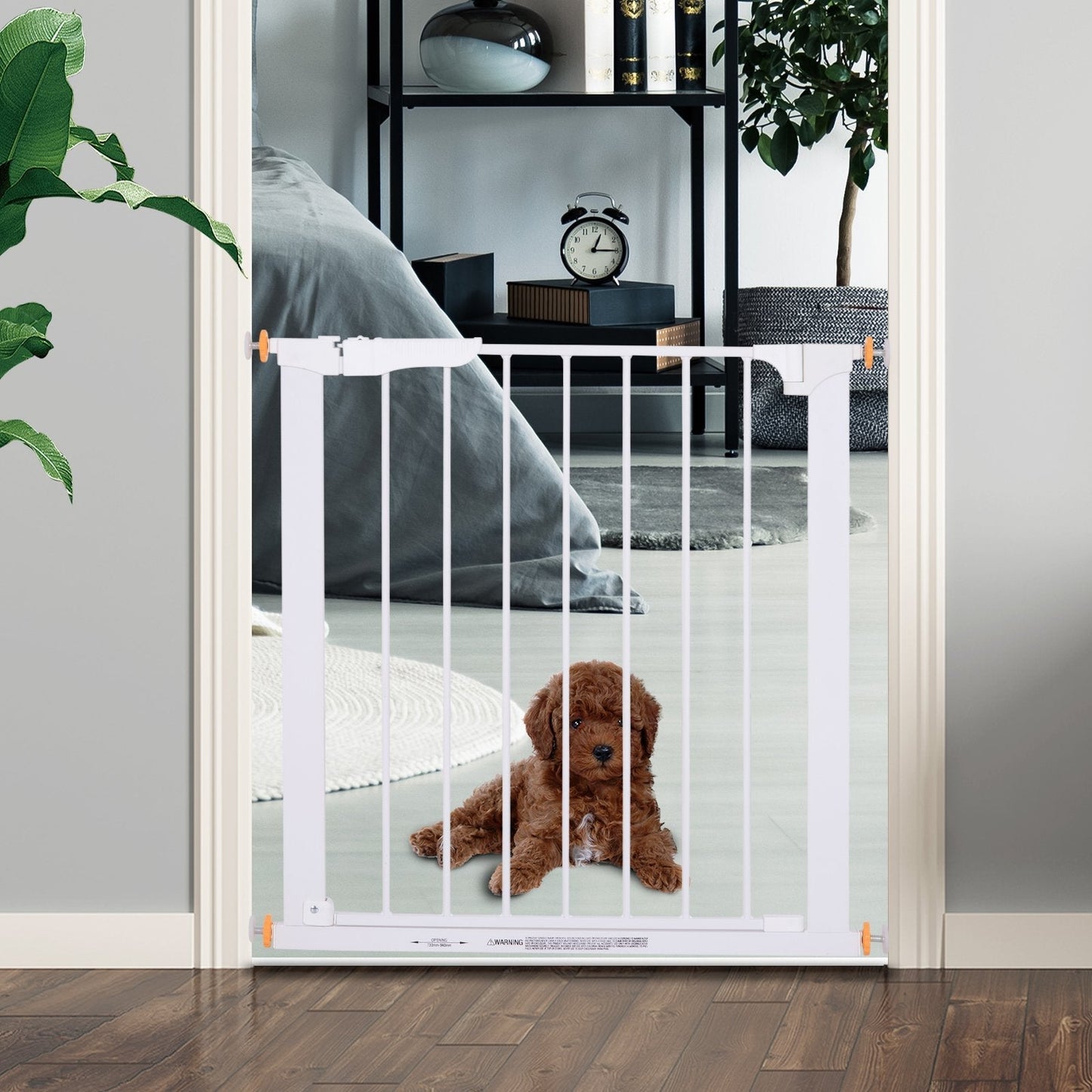 PawHut Pet Safety Barrier Gate W/ Iron tube, 74.9H x 73-80W cm-White