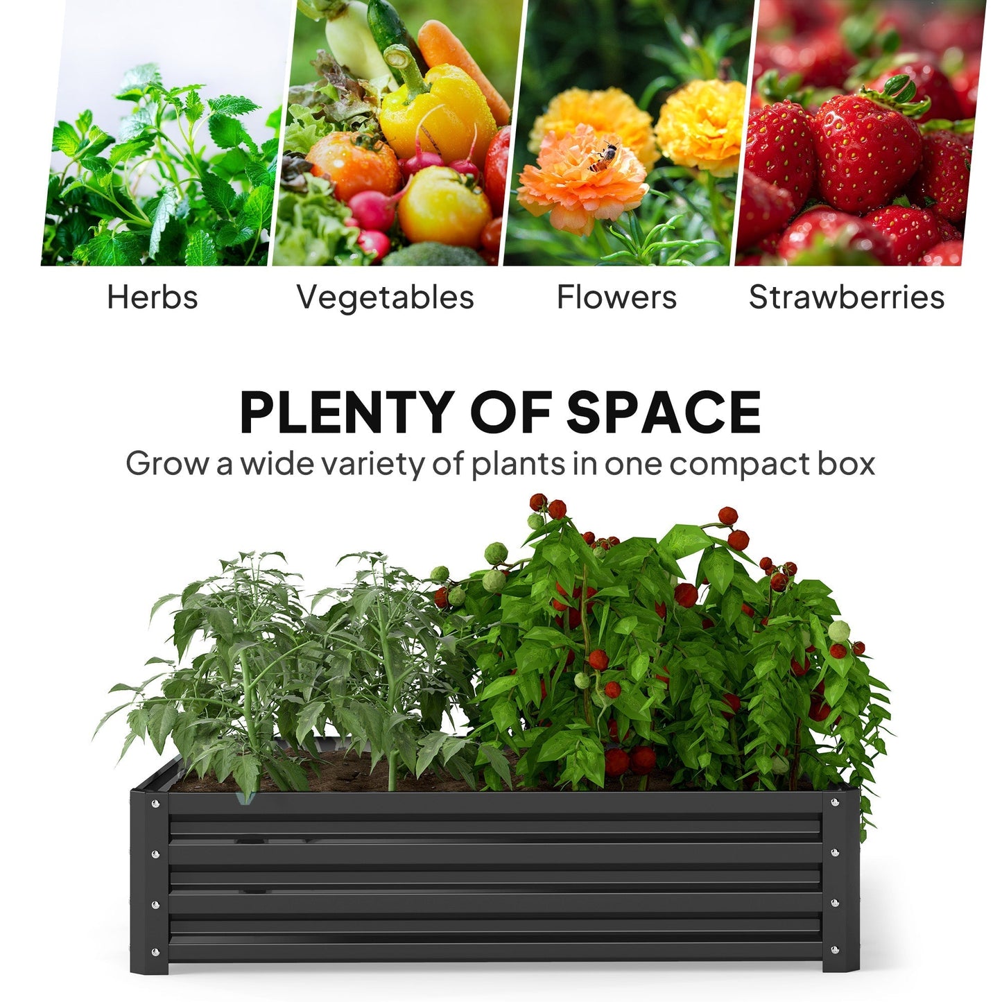 Outsunny 432L Square Raised Garden Bed Box with Weatherized Steel Frame for Vegetables, Flowers and Herbs, 120 x 120 x 30cm, Grey