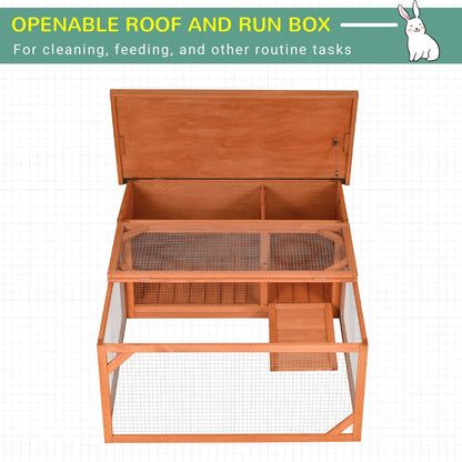 PawHut Guinea Pigs Hutches Small Animal House Off-ground Ferret Bunny Cage Backyard with Openable Main House & Run Roof 125.5 x 100 x 49cm Orange