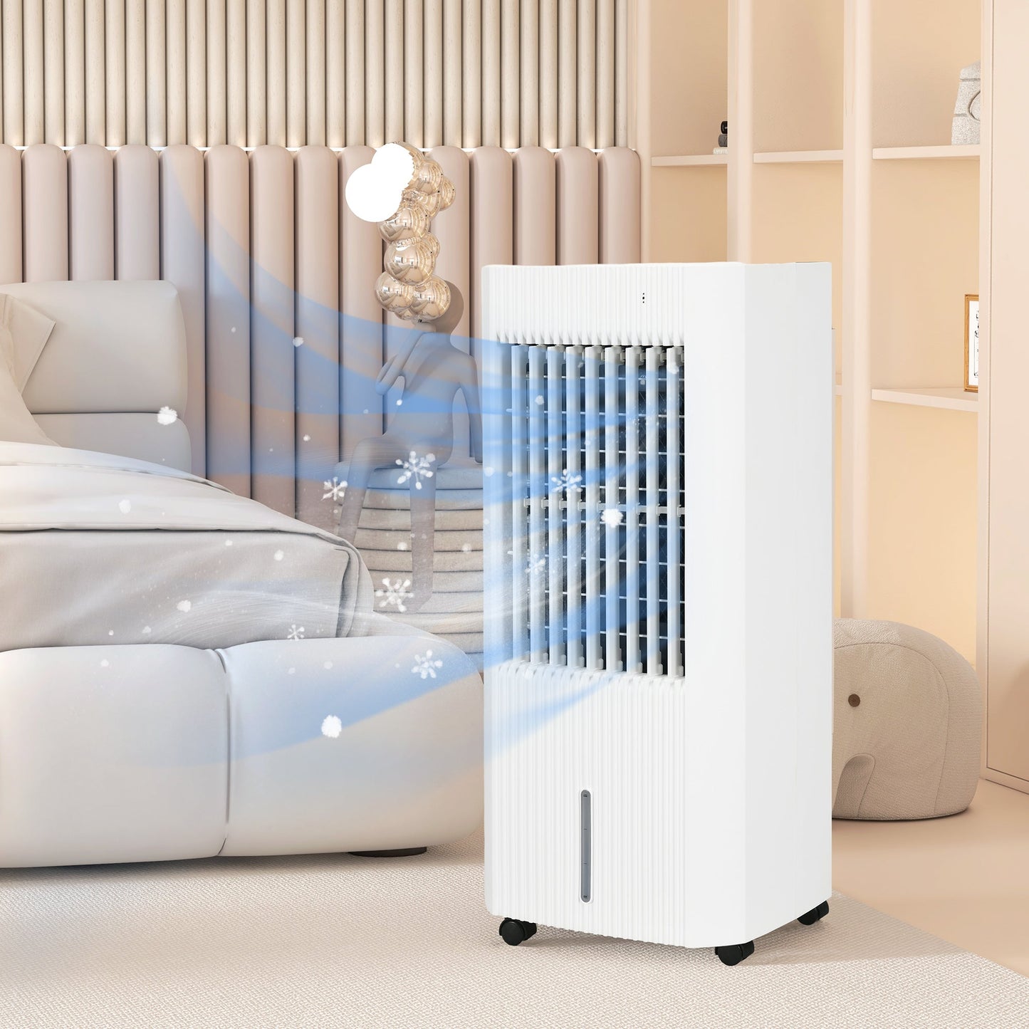 68cm Portable Evaporative Air Cooler, 3-In-1 Ice Cooling Fan Cooler, Water Conditioner Humidifier Unit with Remote, 15H Timer 5L Water Tank - White