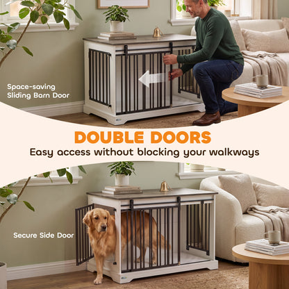 PawHut 100 cm Large Dog Crate Furniture with Sliding Barn Door for Large Dogs, White
