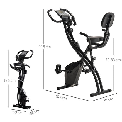 HOMCOM 2-in-1 Folding Exercise Bike with 8-Level Magnetic Resistance, Arm Resistance Band, Pulse Sensor, Black