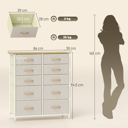 HOMCOM Chest of Ten Fabric Drawers - Beige