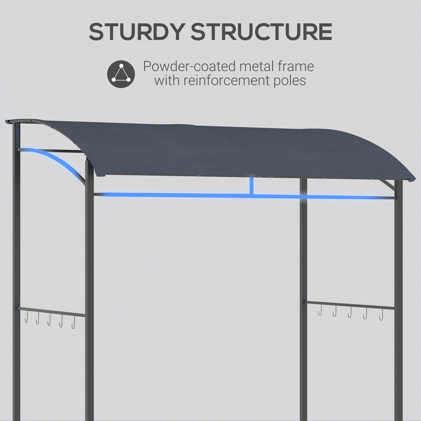 Outsunny 2M (7ft) شواء شواء أكشاك خيمة حديقة شواية إطار معدني ومظلة مع خطافات مظلة شمس خارجية، رمادي