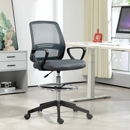 Vinsetto Ergonomic Mesh Back Drafting Chair Draughtsman Chair with Adjustable Height, Grey