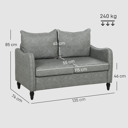 HOMCOM Faux Leather Marble-Effect Two-Seater Sofa - Grey
