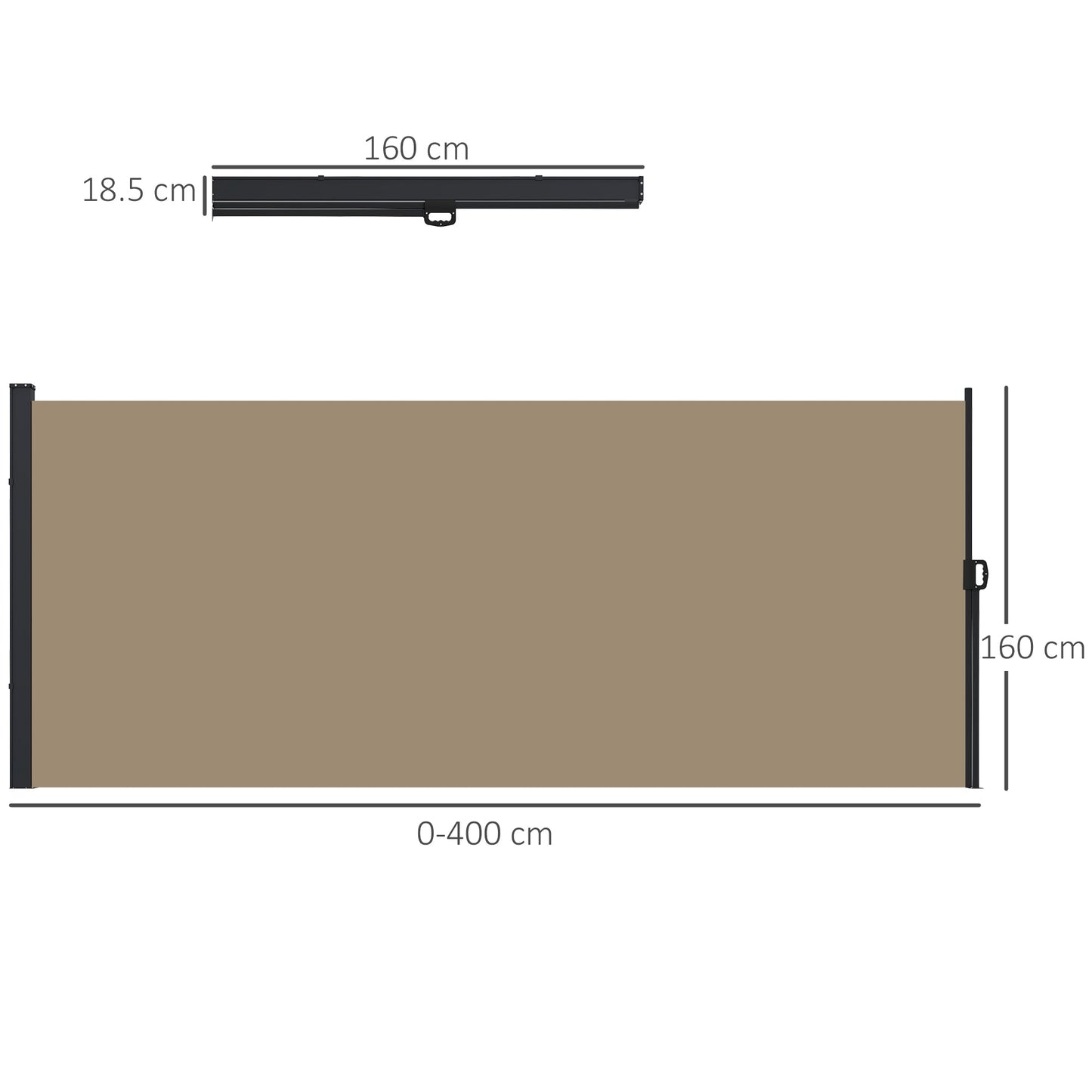 Outsunny Retractable Side Awning, Outdoor Privacy Screen for Garden, Hot Tub, Balcony, Terrace, Pool, 400 x 160cm, Khaki