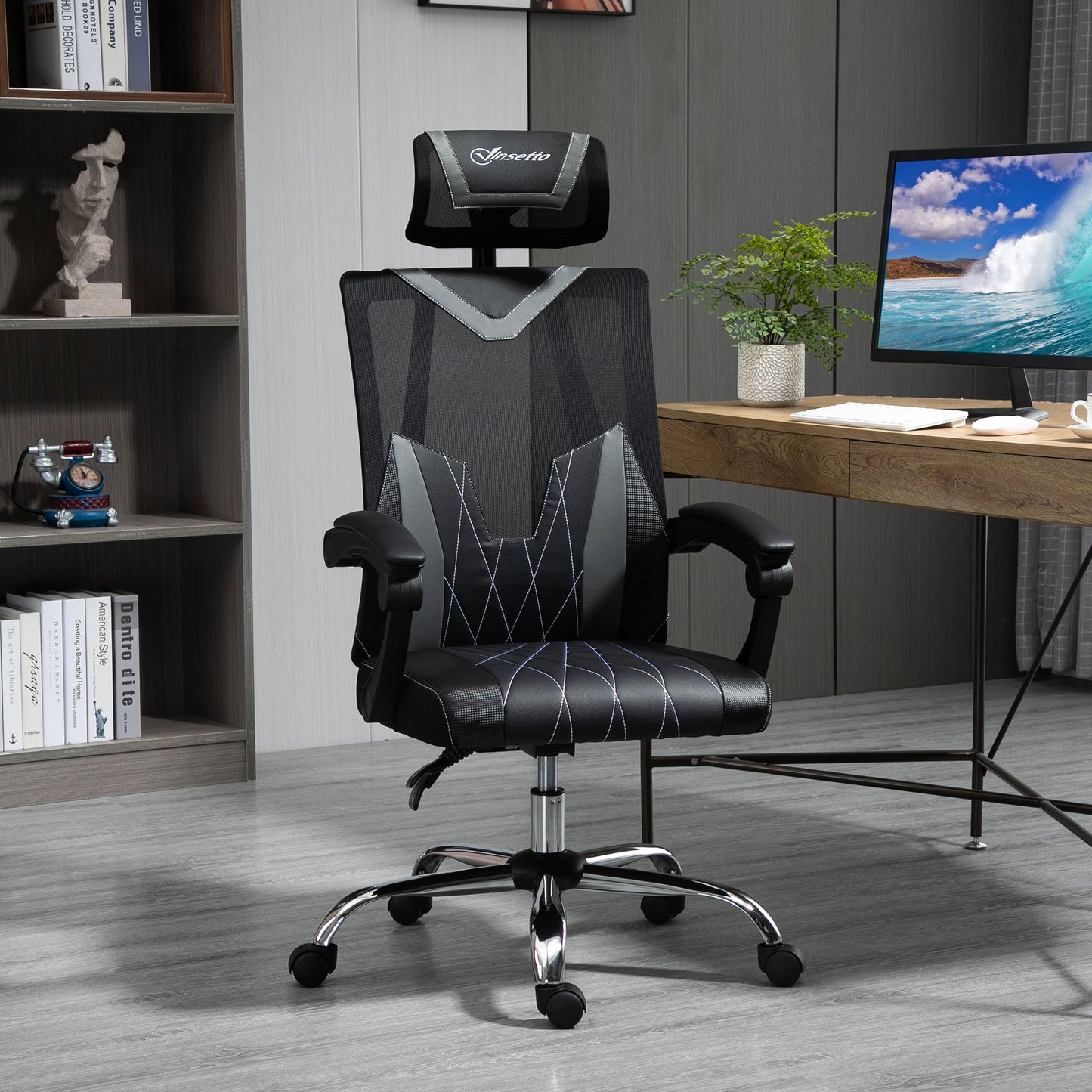 Vinsetto Office Chair Ergonomic Desk Chair with Rotate Headrest, Lumbar Support & Adjustable Height, 360¡ Swivel Computer Chair