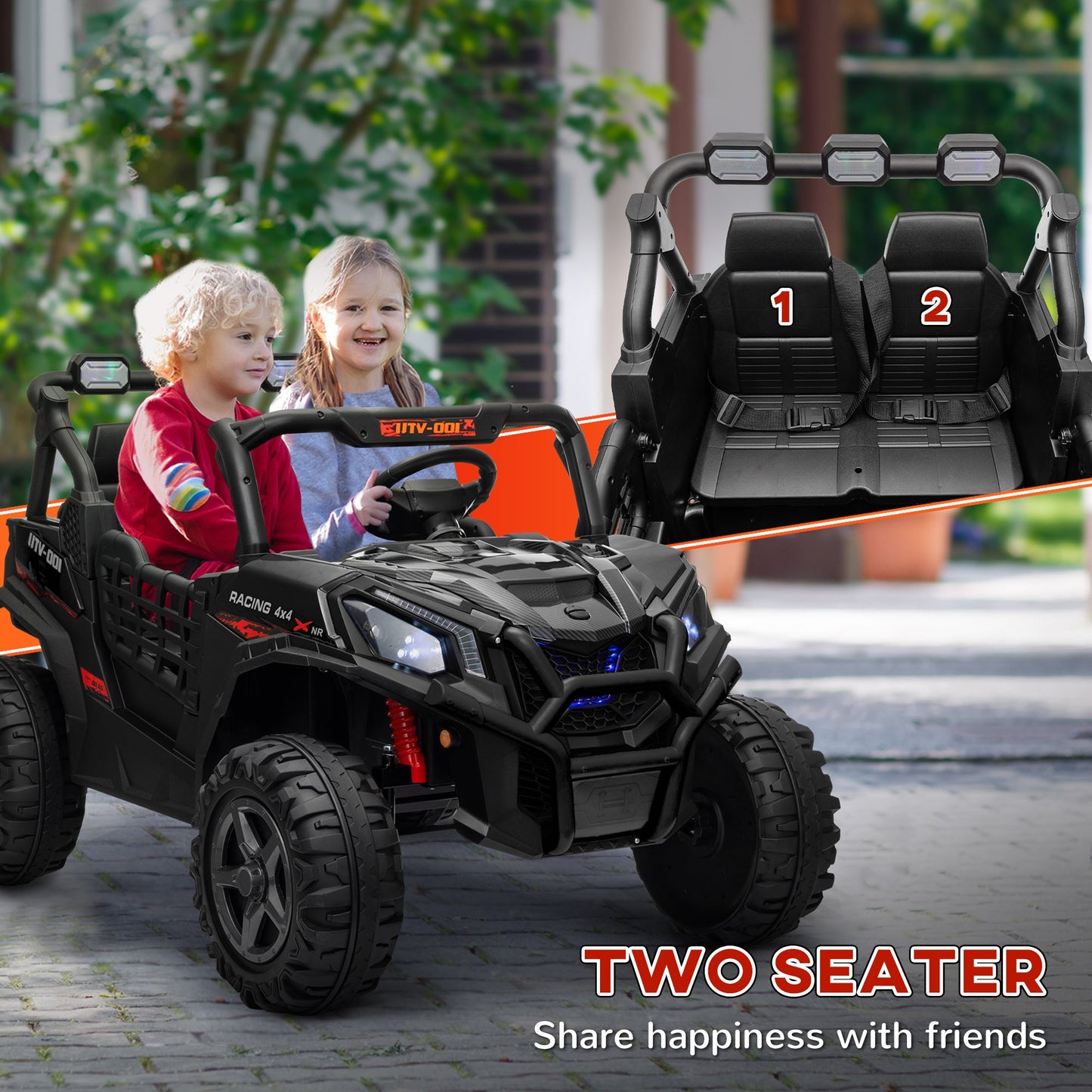 AIYAPLAY 24V 2 Seater Kids Electric Car with Remote Control, Suspension System, Slow Start, 3 Speeds, for 3-8 Years, Black