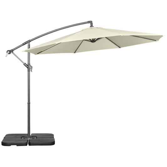 Outsunny 3(m) Parasol ogrodowy typu banan, wspornik z korbką, podstawa krzyżowa, beżowy