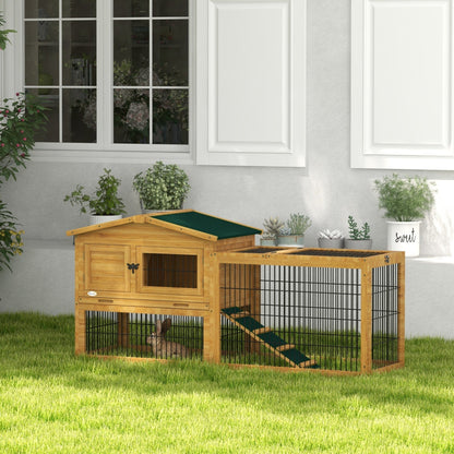 PawHut Wooden Rabbit Hutch with Outdoor Run Yellow