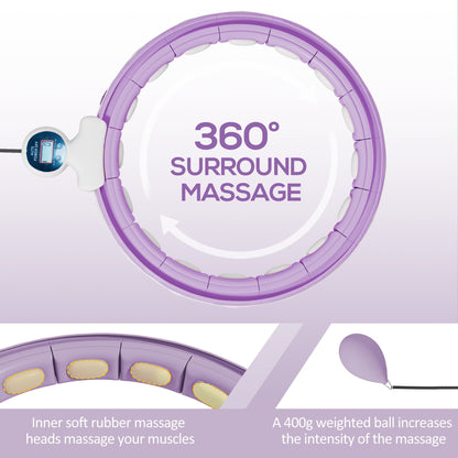 SPORTNOW Smart Weighted Hula Hoop, Massage Hula Ring w/ 16 Detachable Knots, 360 Auto-Rotating Ball, Digital Counter, Purple