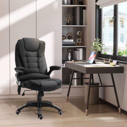 Vinsetto Massage Recliner Chair Heated Office Chair with Six Massage Points Linen-Feel Fabric 360 Swivel Wheels Black