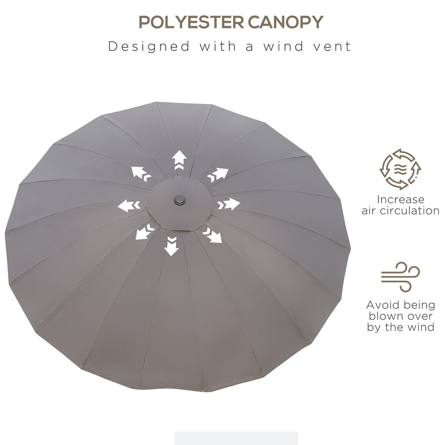 Outsunny 2.5m Shanghai Garden Parasol Umbrella with Crank & Tilt, Adjustable Outdoor Sun Shade, Grey