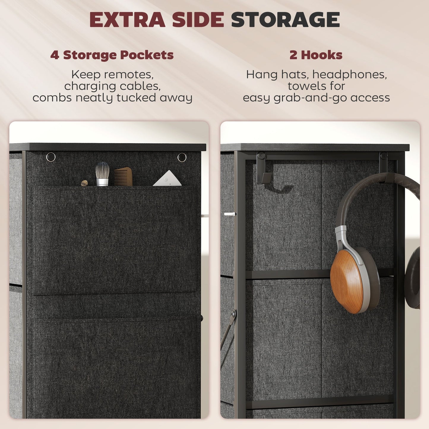 HOMCOM Chest of Four Fabric Drawers - Charcoal Grey