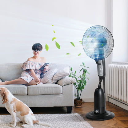 Wentylator stojący HOMCOM 18" z rozpylaczem mgiełki wodnej, wentylator stojący, nawilżacz powietrza z 3 prędkościami, zbiornik na wodę 2,8 l, czarny