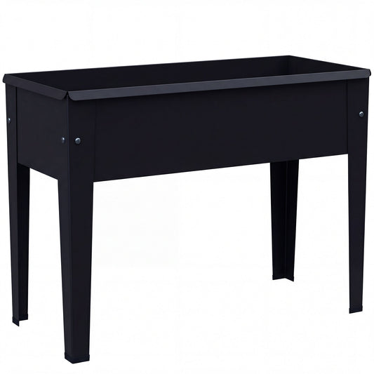 Outsunny Raised Planter, Metal Raised Garden Bed on Legs with Drainage Hole and Foot Covers, Black