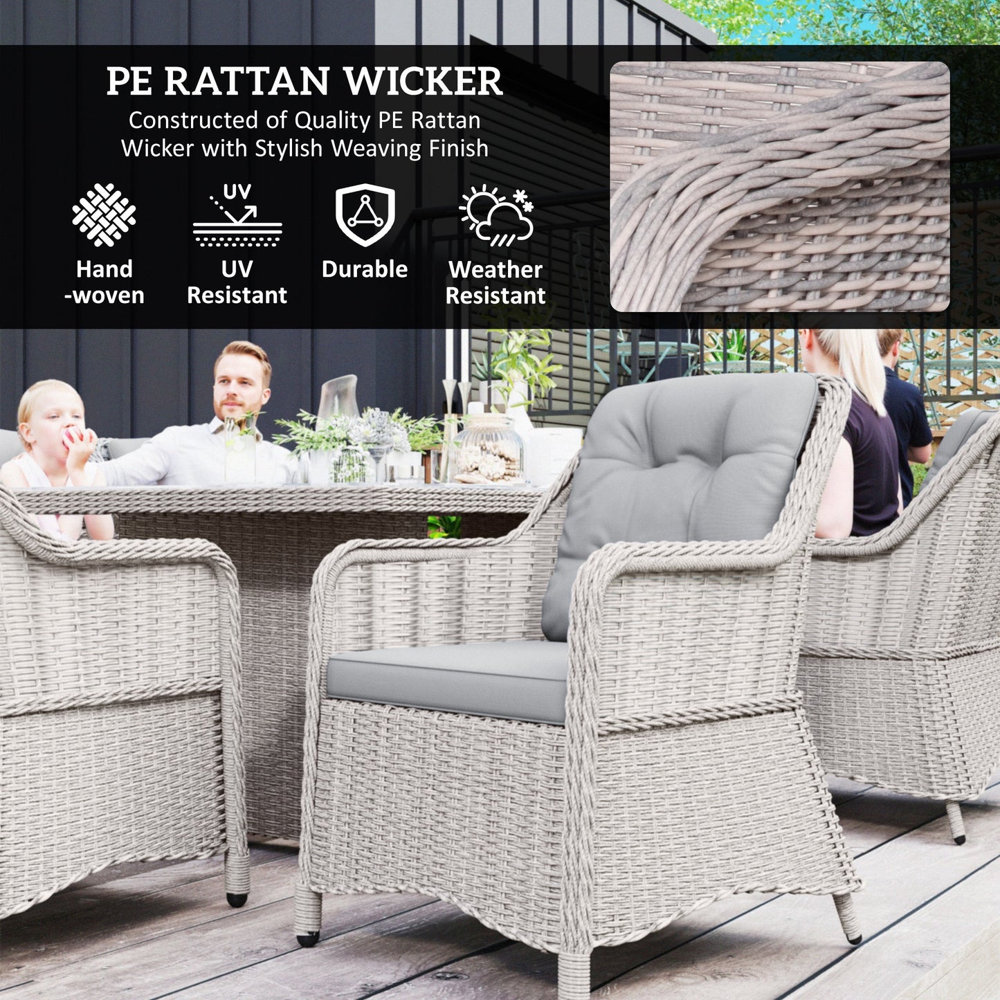 Outsunny Seven-Piece Rattan Dining Set - Mixed Grey