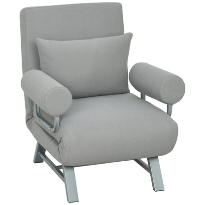 HOMCOM Single Sofa Bed, 3-in-1 Convertible Folding Chair Bed with Adjustable Backrest, Removable Armrests, Light Grey