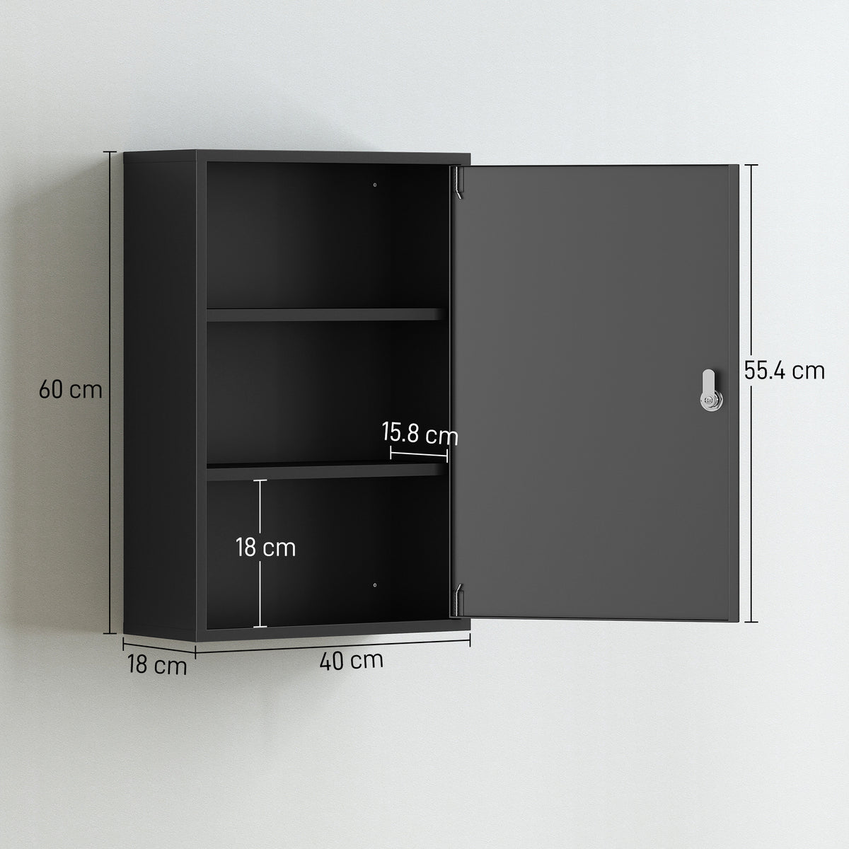 kleankin 3-Tier Steel Wall Mount Medicine Cabinet, First Aid Cabinet Lockable with 2 Keys for Bathroom and Kitchen, Black
