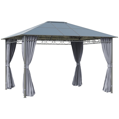 Outsunny 3 x 3,6 m Hardtop Gazebo Canopy z dachem z poliwęglanu, stały pawilon ogrodowy z zasłonami na patio, pokład, szary