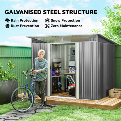 Outsunny Garden Metal Storage Shed House Hut Gardening Tool Storage w/ Tilted Roof and Ventilation 8.5 x 6ft, Grey
