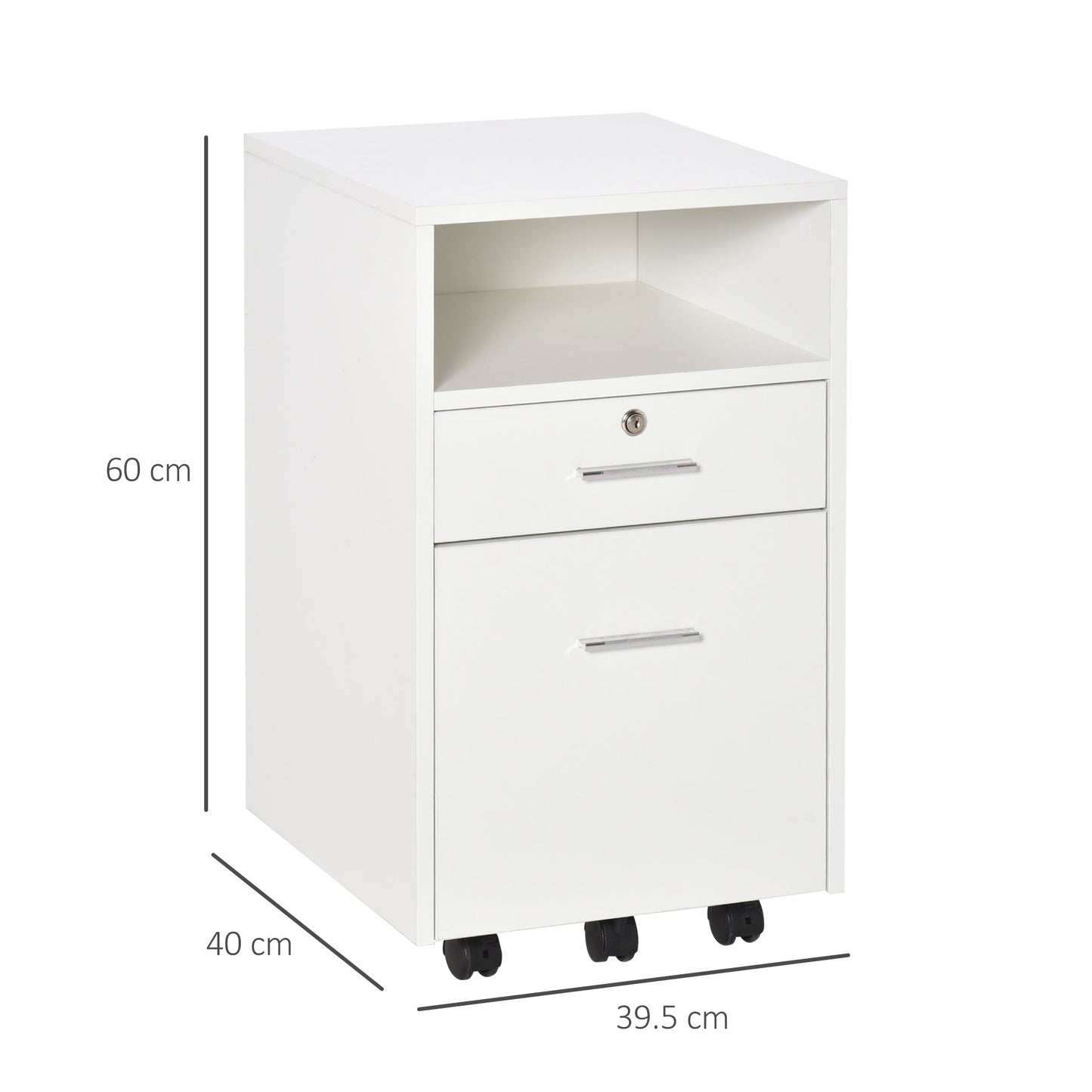 Vinsetto Mobile File Cabinet Lockable Storage Unit Cupboard Home Filing Furniture for Office, Bedroom and Living Room, 39.5x40x60cm, White